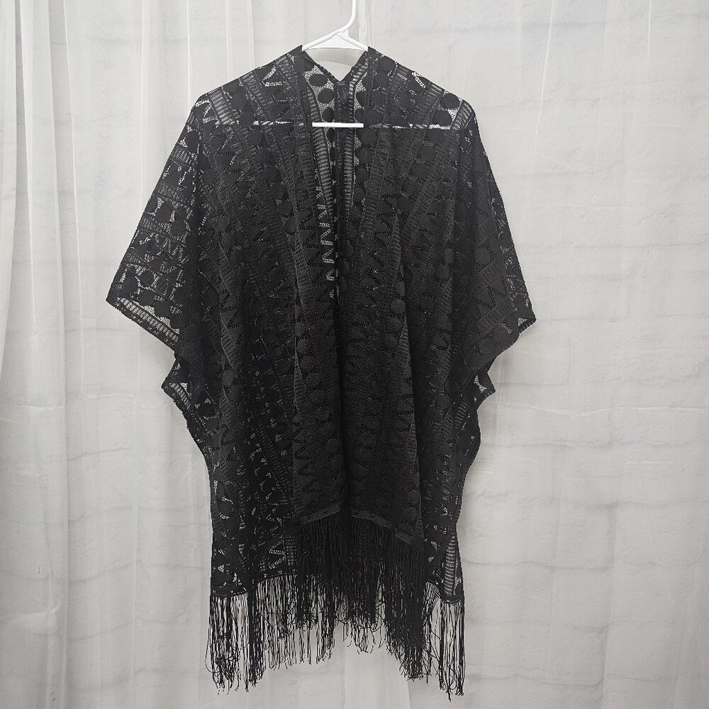 Lane Bryant Kimono Black Sheer Fringed Open Goth Fairy Whimsigoth OSFA